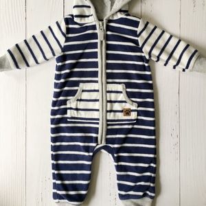 Baby Boy Striped Hooded Fleece Jumpsuit